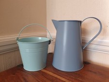 Set of 2 Blue Metal Planter Pots Bundle - 18.5 & 11 cm Tall