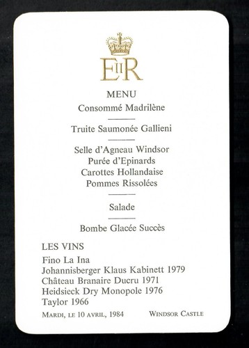 Royal menu queen elizabeth ii - royal,