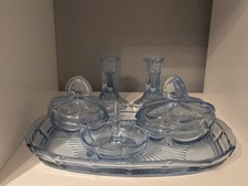 Vintage 1930s/1940s Art Deco Ice Blue Dressing Table Set 6-Pieces