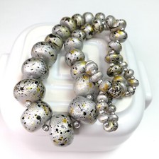 Vintage Chunky Wooden Bead Necklace Silver Painted Beads Lagenlook Jewellery