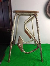 Vintage Folding Step Stool mid Century Tubular Frame 