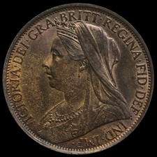 1896 Queen Victoria Veiled Head Penny, A/UNC