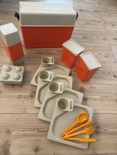 Vintage Retro Orange & Beige Plastic 60s 70s LAPLAST picnic set VW campervan