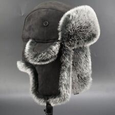 Vintage Men's Trapper Hat Cap Ski Russian Cossack Faux Fur Suede Leather Winter