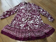 Zara Purple Aztec Floral Print Long Sleeve Mini Shirt Dress Uk Med Vgc
