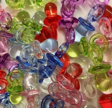 10 X MIXED COLOUR/CLEAR DUMMY / PACIFIER CHARMS 20mm GUMBALL, Baby Shower 