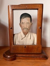 Antique Mexican PHOTO FOTOESCULTURA WOOD CARVING HAND PAINTED FOLK ART 1940's