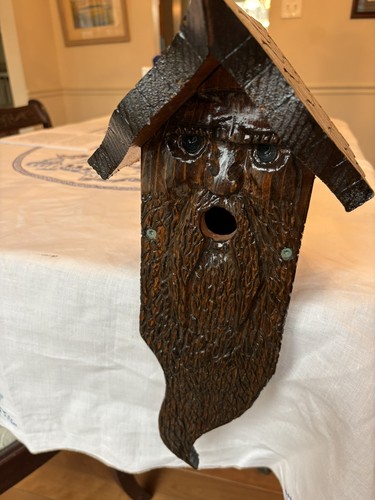 Birdhouse hand carved cedar - hand,