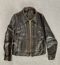 Vintage 1970s Men’s Brown Leather Biker Jacket 34 Slimfit Size XS