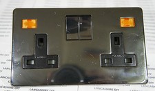 Volex 13A 2Gang DP Switch Socket Neon Dark Grey Chrome Flat Plate (G103)
