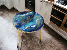Round Epoxy Resin Coffee Table, Handmade Resin Unique Side End Table