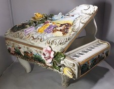 Large Antique Capodimonte Style Porcelain Italian Grand Piano Decorated Flowers