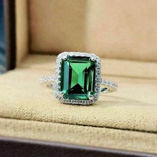 4Ct Green Emerald Halo Women's