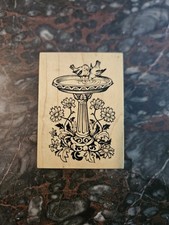 PSX Santa Rosa F-1002 Vintage Bird Bath Flowers Floral Rubber Stamp Wooden