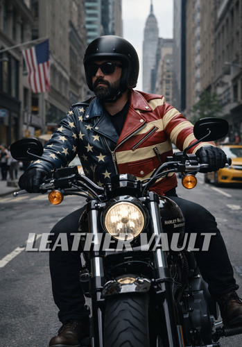 American flag leather biker - american,