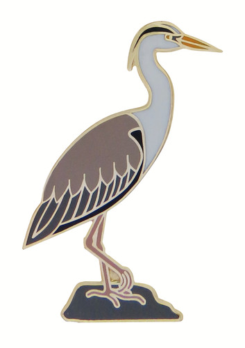 Grey heron pin badge - grey,
