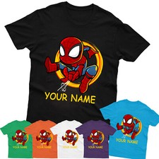 Personalised Kids T-Shirt Superhero Children Birthday Boys Customise Name Xmas