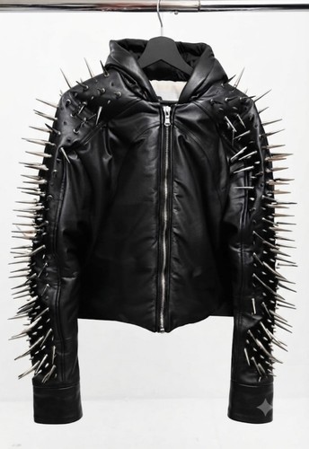Men black studded - black, leather