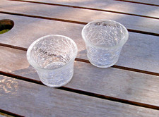 2X CRACKLE GLASS CLEAR TEA LIGHT CANDLE HOLDERS PAIR