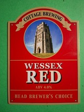 COTTAGE brewery beer pump clip WESSEX RED real ale badge front CLOSED Somerset