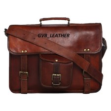 18" Vintage Real leather messenger Bag Men's Suitcase Briefcase Shoulder laptop