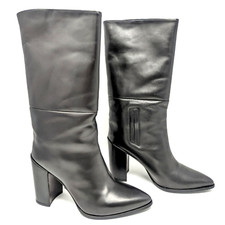 Stuart Weitzman Straighten Mid Calf Pointy Toe Black Leather Boot Size 8.5