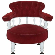 VICTORIAN RED VELVET UPHOLSTERED OAK FRAMED SMALL CAPTAINS OCCASIONAL ARMCHAIR