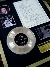 ELVIS PRESLEY BLUE SUEDE SHOES GOLD DISC 7" RECORD + ORIGINAL HANDWRITTEN LYRICS