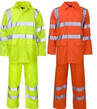 Hi Vis Viz Visibility Work Wear Rain Safety Over Trousers Waterproof Jacket Set