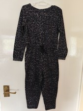 Next Girls Leopard Print Black Grey Brown Long Sleeve Jumpsuit 5 Years 110 Cm