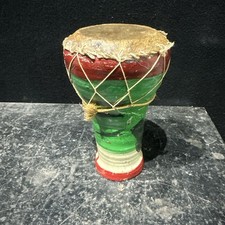 Vintage Terracotta  Hand Painted And Animals Skin Drum ref Gc9