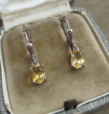 LOVELY STERLING SILVER CITRINE DROP LEVER BACK EARRINGS