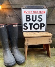 Vintage Enamel Bus Stop Sign