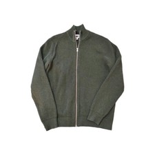 Men's Green Marks And Spencer Zip Up thick cotton blend cardigan 