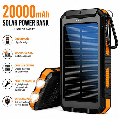 20000mah solar power bank dual - power,