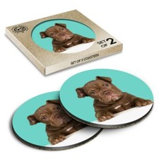 2 x Boxed Round Coasters - Cute Old English Bulldog Puppy Dog  #21422