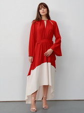 REISS Luella Colourblock Fit-and-Flare Midi Dress in Red/Cream