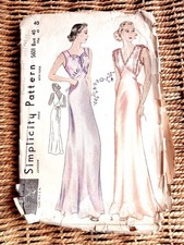 Vintage 1940s Simplicity Sewing Pattern S601 Long Slim Nightgown Bust 40 Hip 43