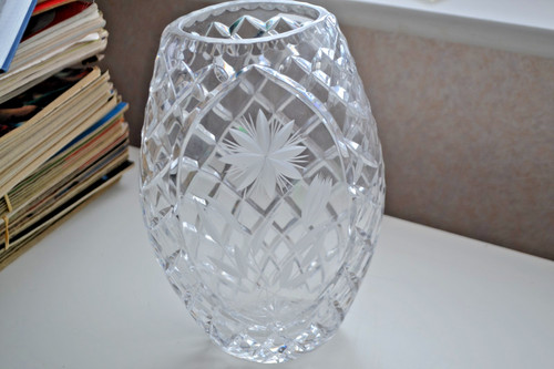 Large oval cut glass - vase, with