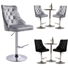 Velvet Bar Stools Kitchen Breakfast Chairs & Swivel Gas Lift Adjustable Height