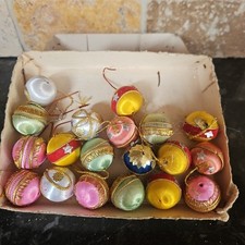19x Vintage Satin Christmas Baubles Small Mixed