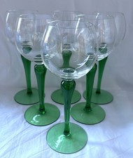 MCM FRENCH WINE/HOCK GLASSES Set of 6 Vintage Luminarc Green Stems (1  of 2)
