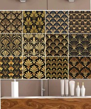 24x Mixed Black Gold Art Deco Peel and Stick Tile Vinyl Sticker Bathroom Kitchen