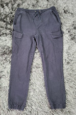 Airwalk Cargo Jogger Pants Mens Medium Black Elastic Waist Drawstring Skate Logo