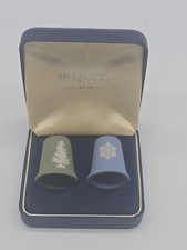 Wedgwood Christmas Thimble Set Blue Snowflake Green Jasper Ware