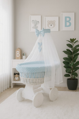 White wicker wheels moses - wicker,