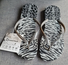 Ipanema Women's Black&Grey Animal Print Flip Flops Toe Post Sandals Size UK 4