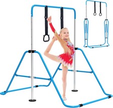 EVERYMILE Junior Training Gymnastics Bar with Rings -Adjustable & Folding - Blue