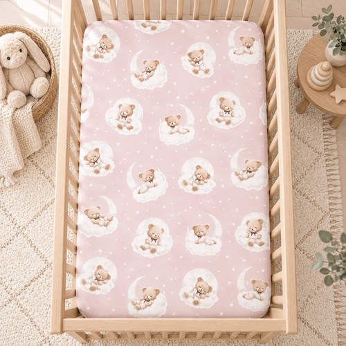 Pink teddy bear cot fitted - teddy,