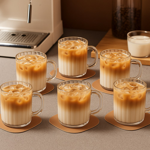Ribbed glass coffee mugs - ribbed, set